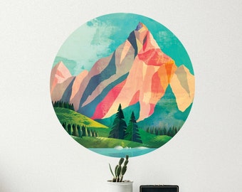 Mountain wall decal. Self adhesive, repositionable and removable fabric.