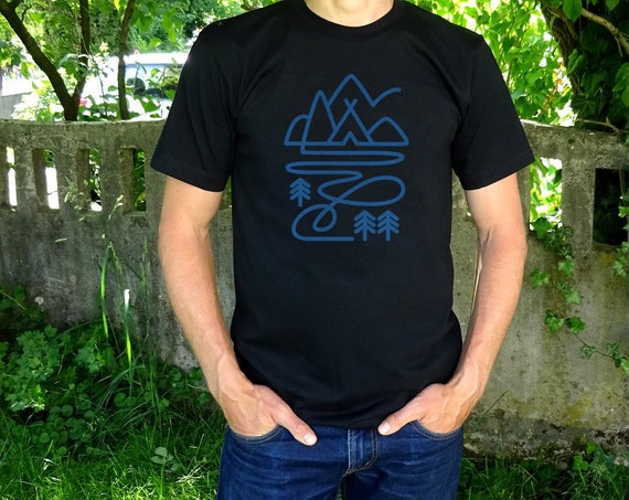 Men's t shirt. Cotton T-shirt. Printed on black organic cotton with water based ink. Perfect gift for all outdoor freaks and dreamers.