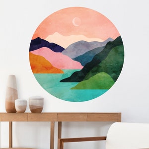 Wall decal. Mountains by the ocean. Self adhesive, removable and reusable fabric. Perfect decoration for your wall.