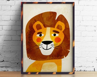 Lion art print for kids. Beautiful print for decorating your wall.