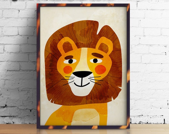 Lion art print for kids. Beautiful print for decorating your wall.