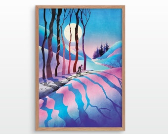 Winter ride. Cycling art print.