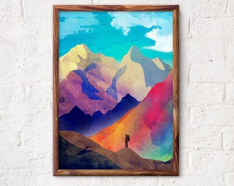 Mountain art print. Hiking art print. Ideal print for decorating your living room or office.
