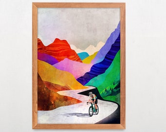 Summer breeze high in the mountains. Cycling art print.