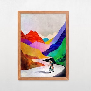 Brezza estiva in alta montagna. Stampa artistica di ciclismo.