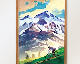 Mountain bike rider illustration fine art print. Poster for cyclist.