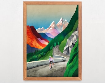 Woman cycling high in the mountains. Great gift for cyclists.