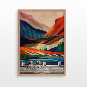 Cycling Couple art print. Cycling adventure awaits.