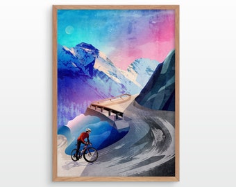 Winter Mountain Cycling Art Print: Gift for Cyclist