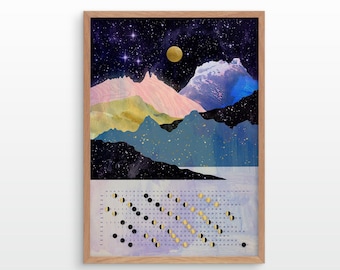 Moon and mountains 2024. Customized moon phases calendar.