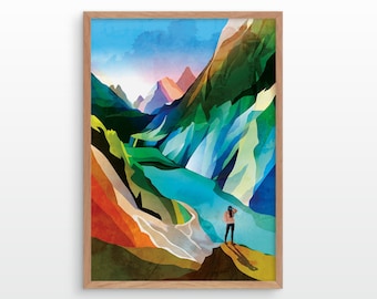 Hiking girl fine art print. Ideal print for decorating your home or office.