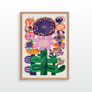 Summer Flowers art print. Illustration print. Home decor with folk motiv.