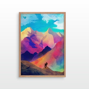 Hiking couple art print. Ideal print for decorating your home or office.