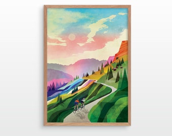 Cycling Couple art print. Gravel  ride in Dolomiti.