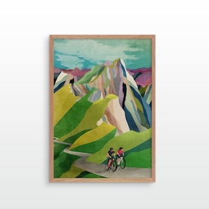 Cycling couple art print. Great gift for cyclist.