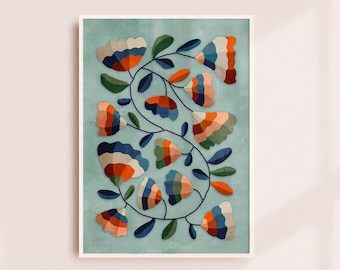 Flowers art print. Illustration print. Home decor with folk motiv.