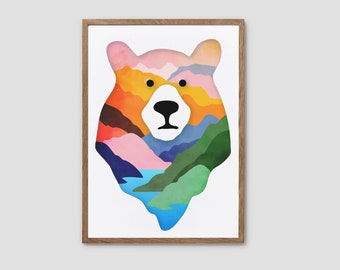Bear Art Print: Colorful Landscape Illustration