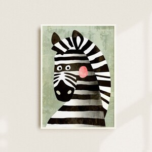 Stampa zebra per bambini. Bellissima stampa d'archivio per la tua parete.