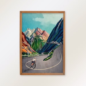 Woman cyclist. Cycling art print. The moment before the ascent.