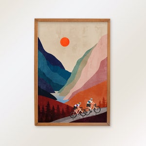 Cycling friends art print. Great gift for cyclist.