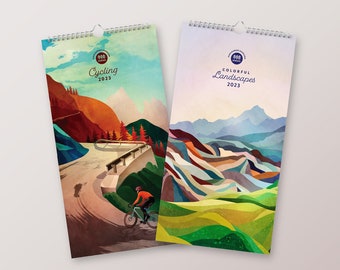 Set of 2023 wall calendars. Landscape + Cycling calendar.
