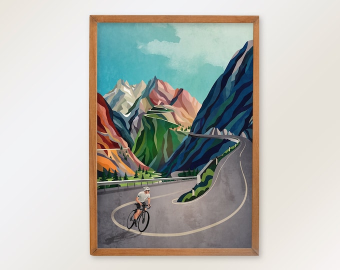 Cycling art print. The moment before the ascent.
