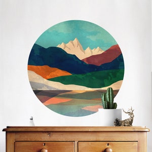 Mountain Lake Wall Decal: Colorful Landscape Art, Removable Fabric