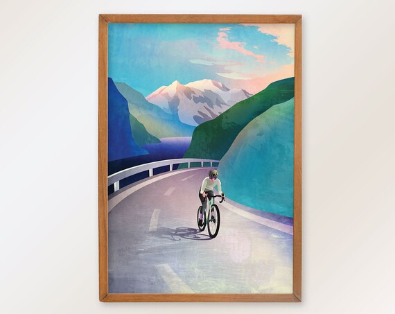 Cycling art print. Passion for the climb. Girl cyclist.