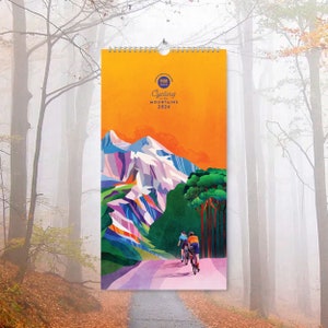 Cycling 2024 Wall calendar. Illustrated Cycling  in the mountains 2024 wall calendar.