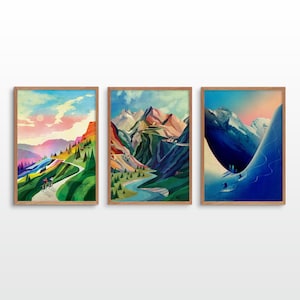 Vita all'aria aperta. Set di tre stampe artistiche di avventure.