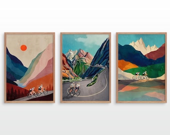 Cycling couple. Set of three cycling art prints.