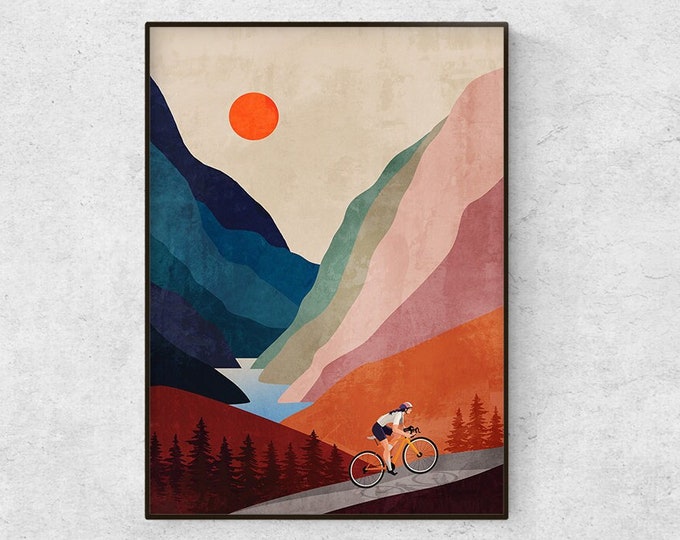 Cycling print. Woman cyclist. Great gift for cyclists.