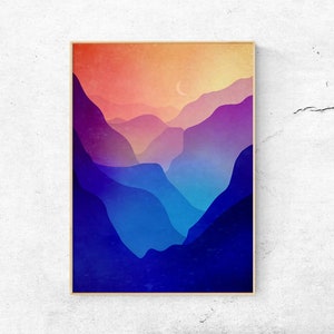 Landscape Art Print. Sunset Valley With Mountains. - Etsy