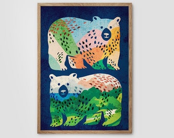 Bear friends forever.  Art print.