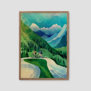 Cycling couple art print. Great gift for cyclists. image 1