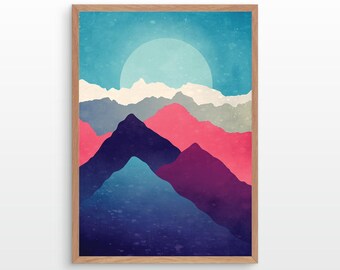 Landscape art print. Mountain range.