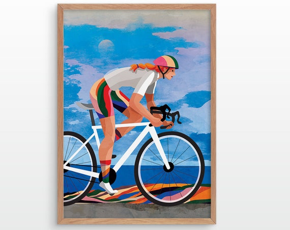 Female cyclist. Cycling print. Ideal print for decorating your home or office.