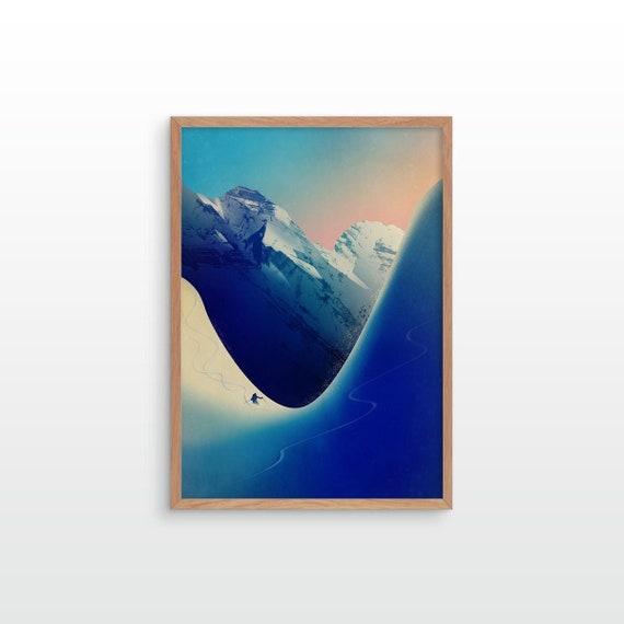 Skiing fine art print. Deep in the fresh snow. Perfect gift for skiers.