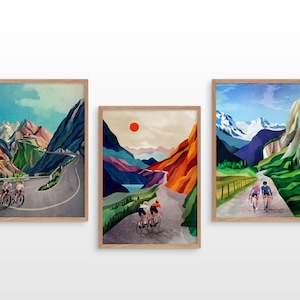 Cycling art print. Couple cycling. Set of three cycling art image 6