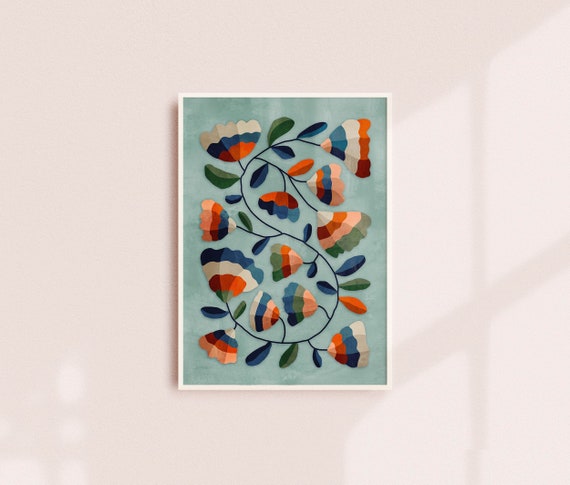 Flowers art print. Illustration print. Home decor with folk motiv.