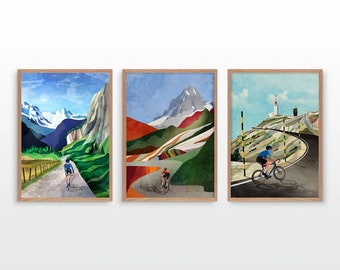 Cycling art prints. Set of three.