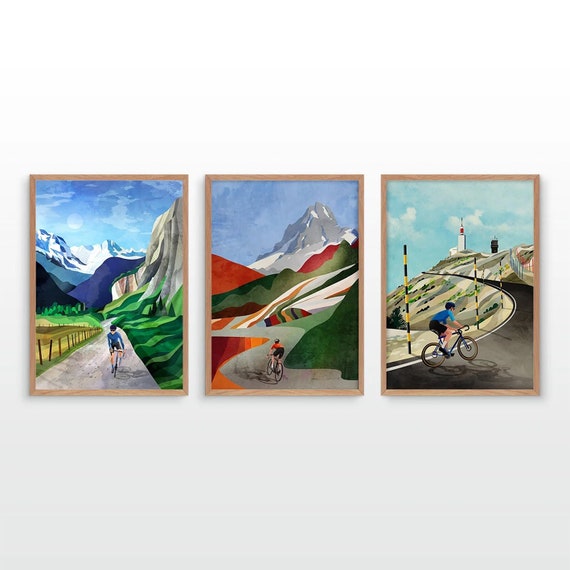 Cycling art prints. Set of three.