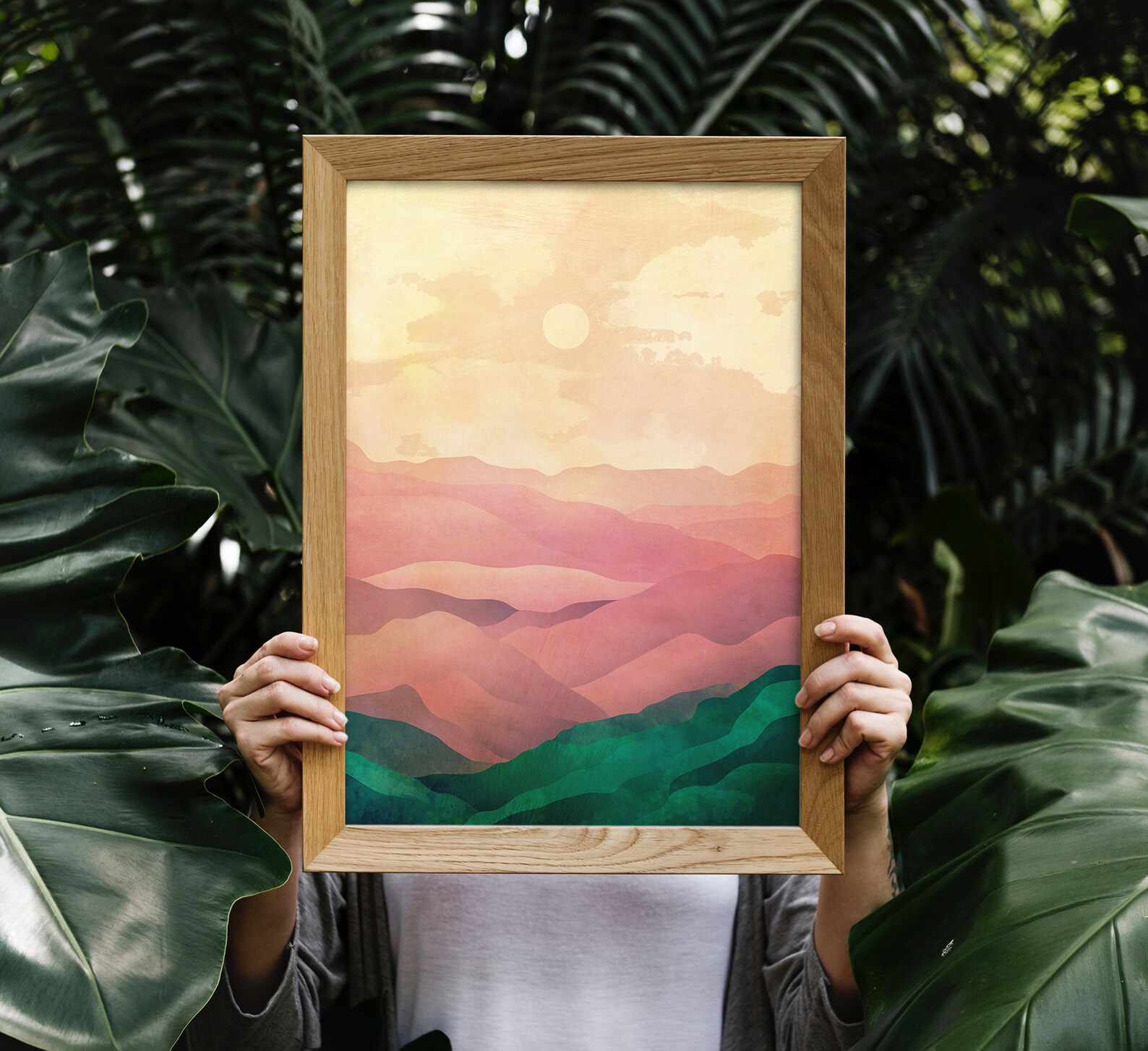 Pink and Green Landscape. Landscape Art. Etsy