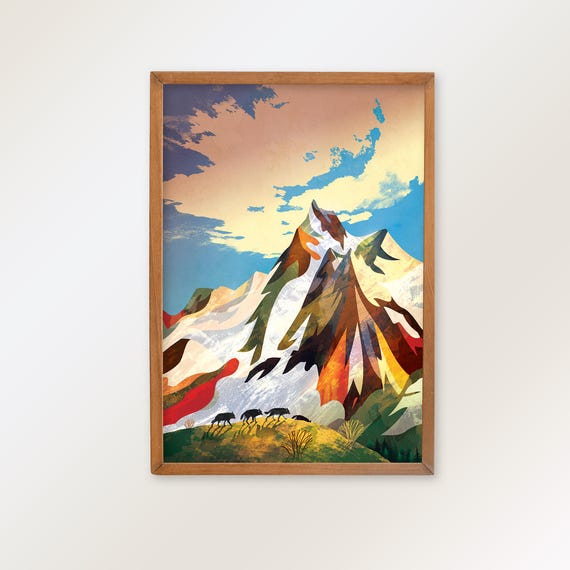 A pack of wolves high in the mountains. Fine art outdoor print.