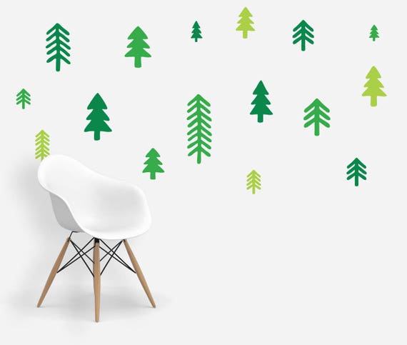 Green tree wall stickers. Perfect decor for your wall. 16 trees for decorating your wall.