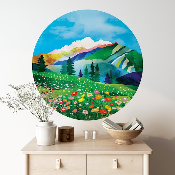 Alpine flowers wall decal. Self-adhesive, repositionable, and removable fabric. Beautiful decoration for your home.