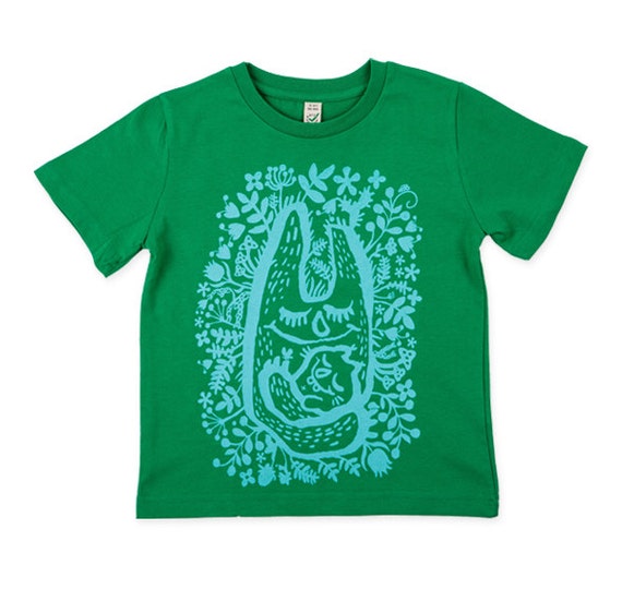 Kids T-shirt. Organic cotton.  Woodland creature. Screen printed with water based ink.