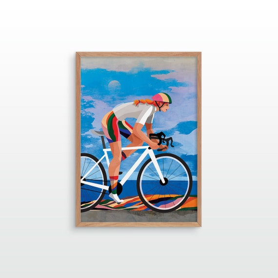 Woman cyclist. Cycling print. Ideal print for decorating your home or office.