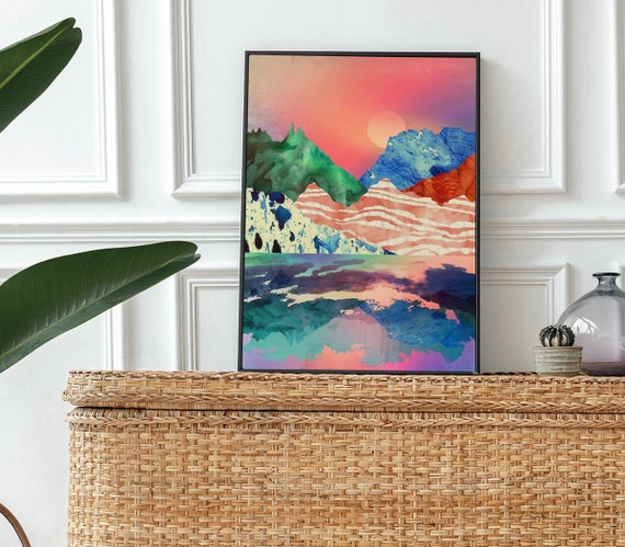 Colourful Mountain range. Beautiful mountain art print.