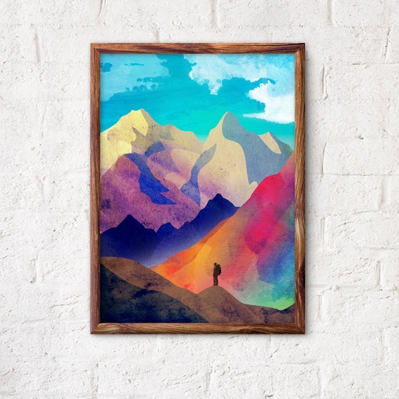 Mountain art print. Hiking art print. Ideal print for decorating your living room or office.